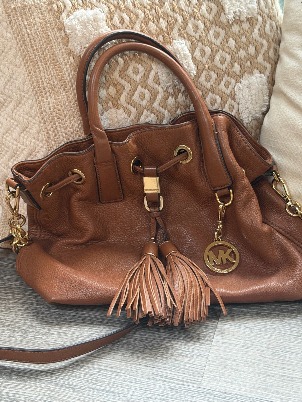 Michael Kors Cognac Leather Tassel Shoulder Bag